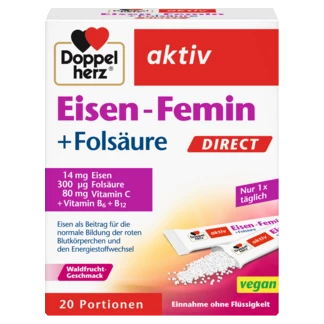 Abbildung der Produktverpackung Doppelherz aktiv Eisen-Femin DIRECT Frontansicht